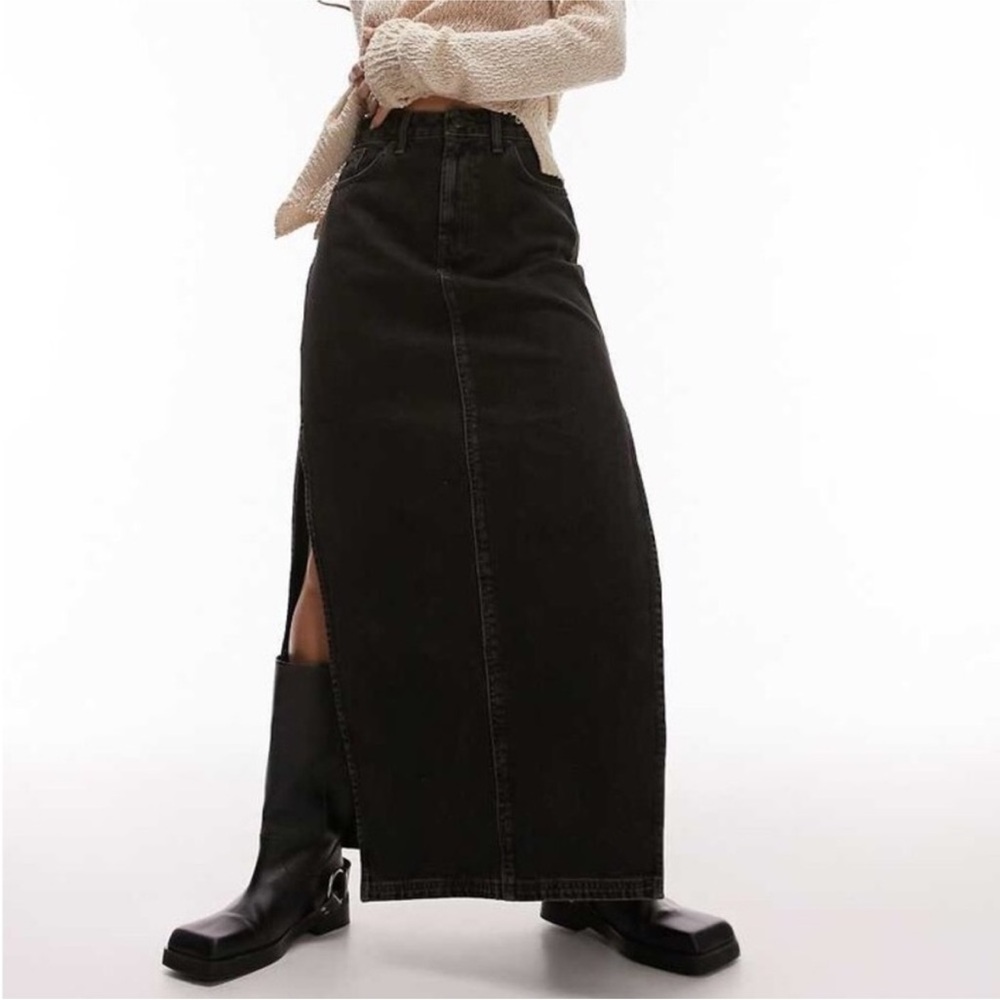 TOPSHOP | Black Wash Denim Maxi with Side Slits